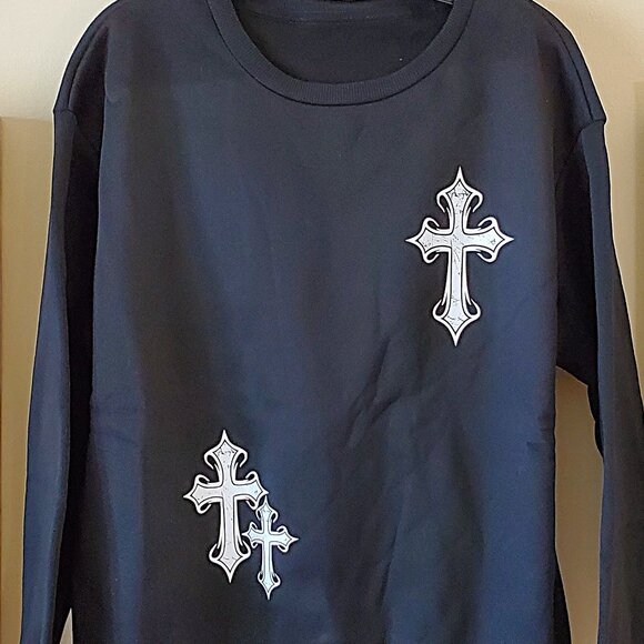 Shein Black Slayr Cross Print Drop Sleeve Casual Sweatshirt SZ M - Picture 6 of 8